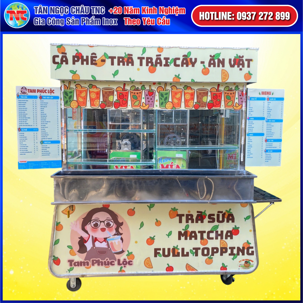 Xe Trà Sữa Matcha Full Topping Có Khay Đựng Trái Cây